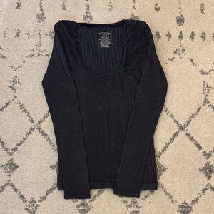 Free People Black Long Sleeve Fitted Top